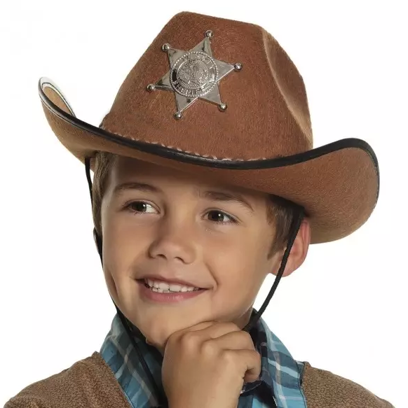 Çocuk Kovboy Şapkası - Vahşi Batı Kovboy Şerif Şapkası Kahve Renk (CLZ)