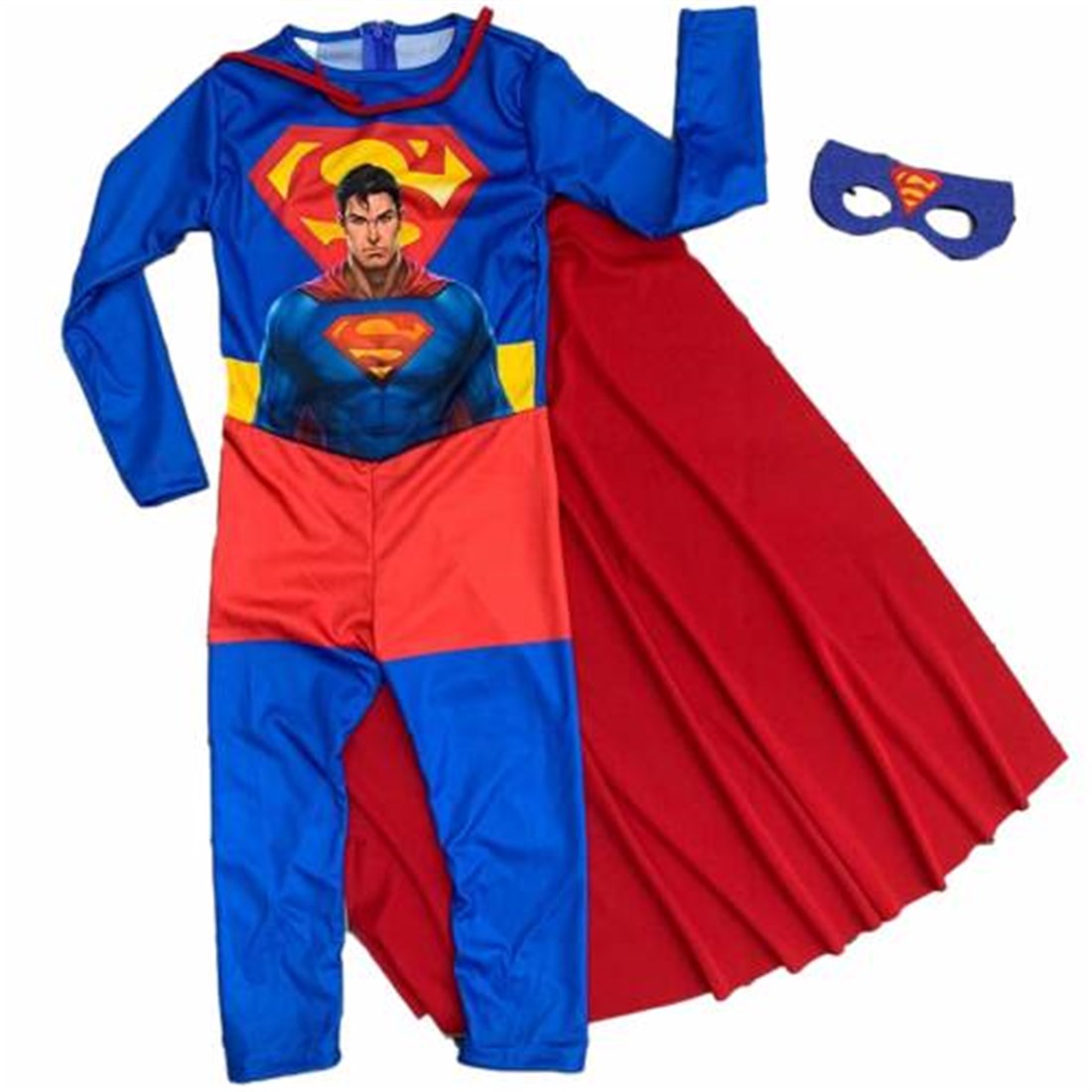 Çocuk Superman Kostümü - Pelerinli ve Maskeli Superman Kostüm 11-12 Yaş (CLZ)