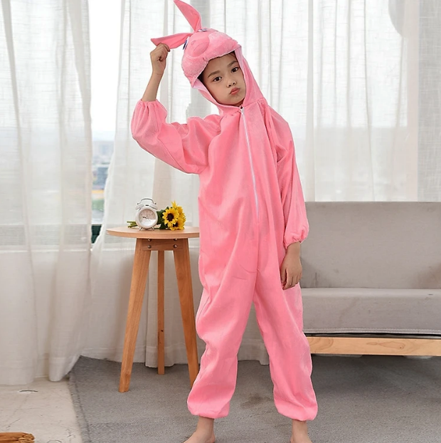 Çocuk Tavşan Kostümü Pembe Renk 6-7 Yaş 120 cm (CLZ)