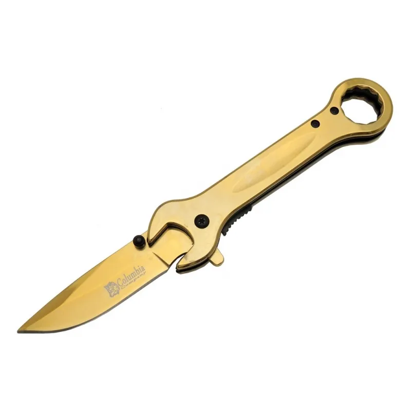 Columbia 8000C Anahtar Görünümlü Gold Kamp Çakı 19 cm - Otomatik, Metal Sap