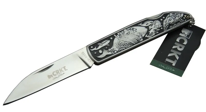 CRKT CR 0102 Kamp Çakı 20 cm - Balık Desenli Metal Sap, Kılıflı, Kutulu