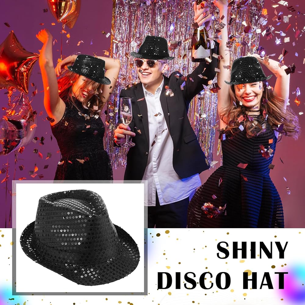 Disko Star Siyah Payetli Fötr Şapka Yetişkin Boy Disko Star Siyah Payetli Fötr Şapka Yetişkin Boy