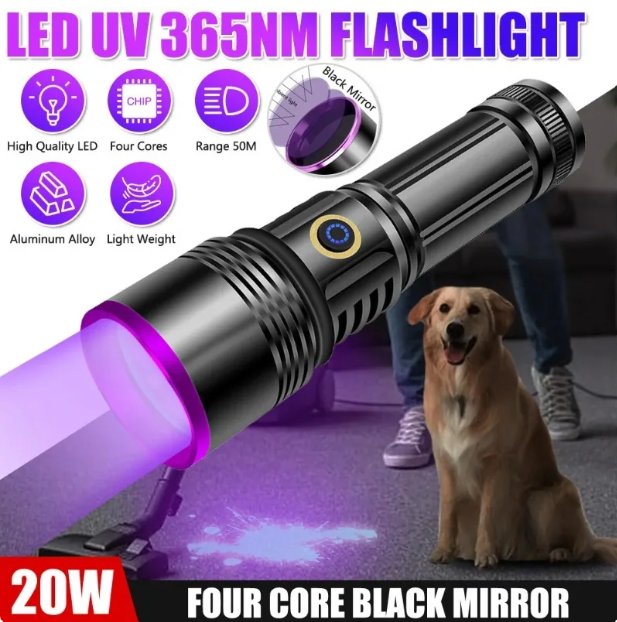 F.B.I F-365 UV 20W Şarjlı 26650 Pilli Profesyonel El Feneri