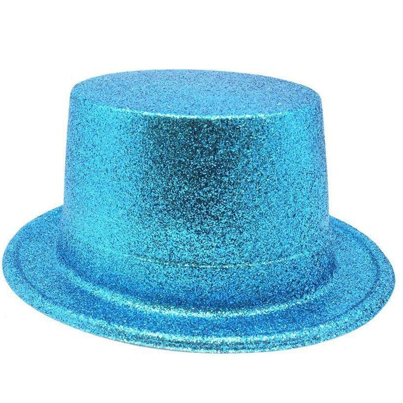 Floresan Mavi Renk Simli Uzun Fötr Melon Şapka 12 cm (CLZ)
