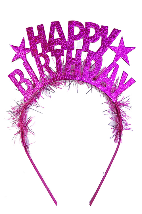 Fuşya Renk Happy Birthday Yazılı Eva Doğum Günü Parti Tacı (CLZ)