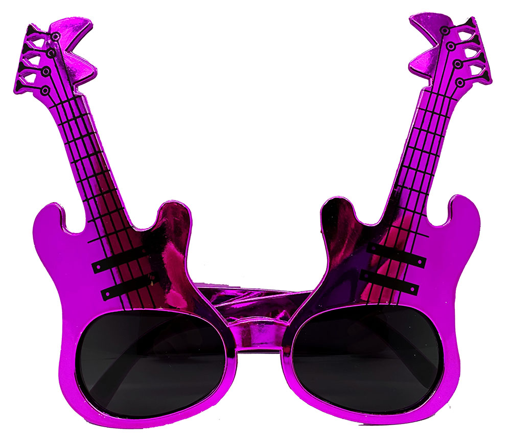 Fuşya Renk Rockn Roll Gitar Şekilli Parti Gözlüğü 15x15 cm (CLZ)