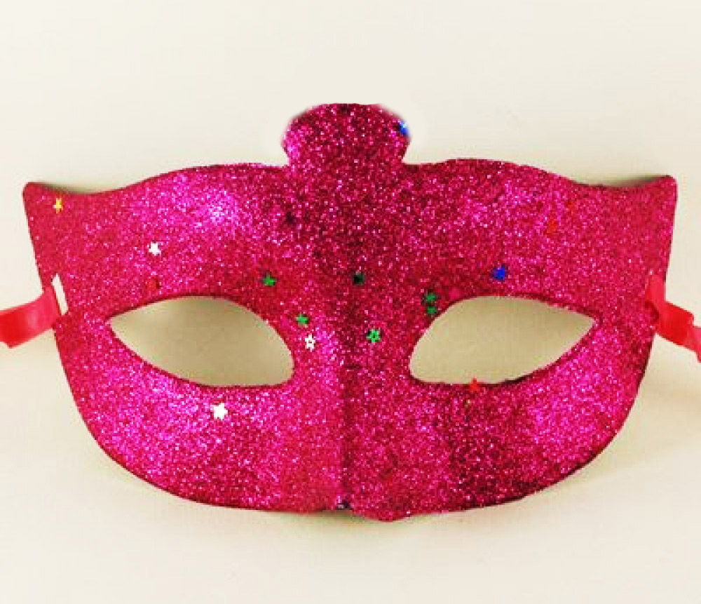 Fuşya Renk Simli Yıldızlı Kostüm Partisi Maskesi 17x10 (CLZ)