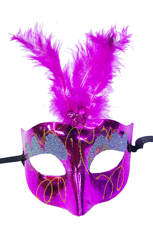 Fuşya Renk Tüylü Yılbaşı Parti Maskesi (CLZ)