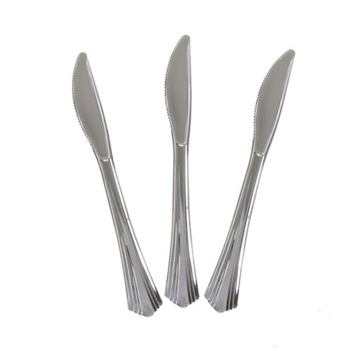 Gerçek Metal Görünümlü Silver Plastik Bıçak 18 Adet (CLZ)