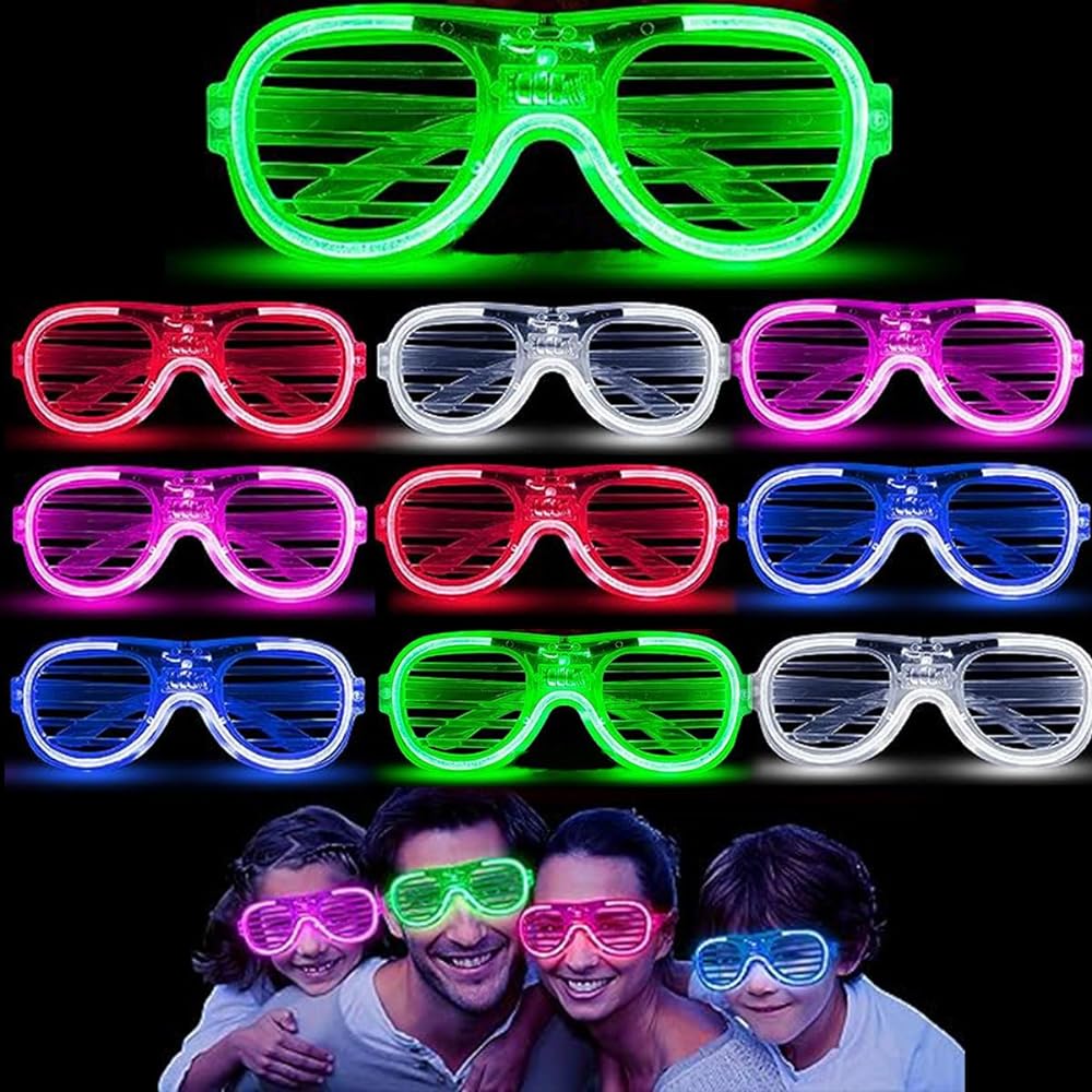Glow Model 3 Farklı Fonksiyonlu Işıklı Panjur Parti Gözlüğü Karışık Renk 12 Adet (CLZ)