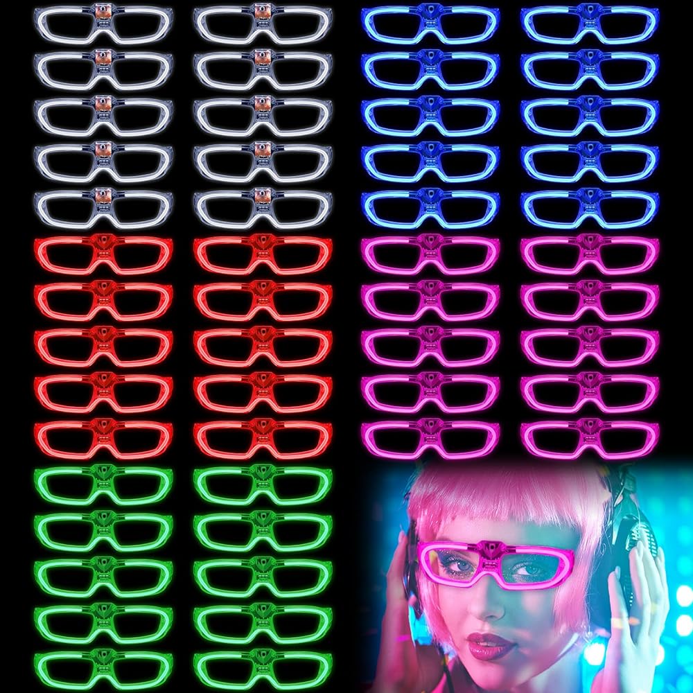 Glow Model 3 Farklı Fonksiyonlu Işıklı Parti Gözlüğü Karışık Renk 12 Adet (CLZ)