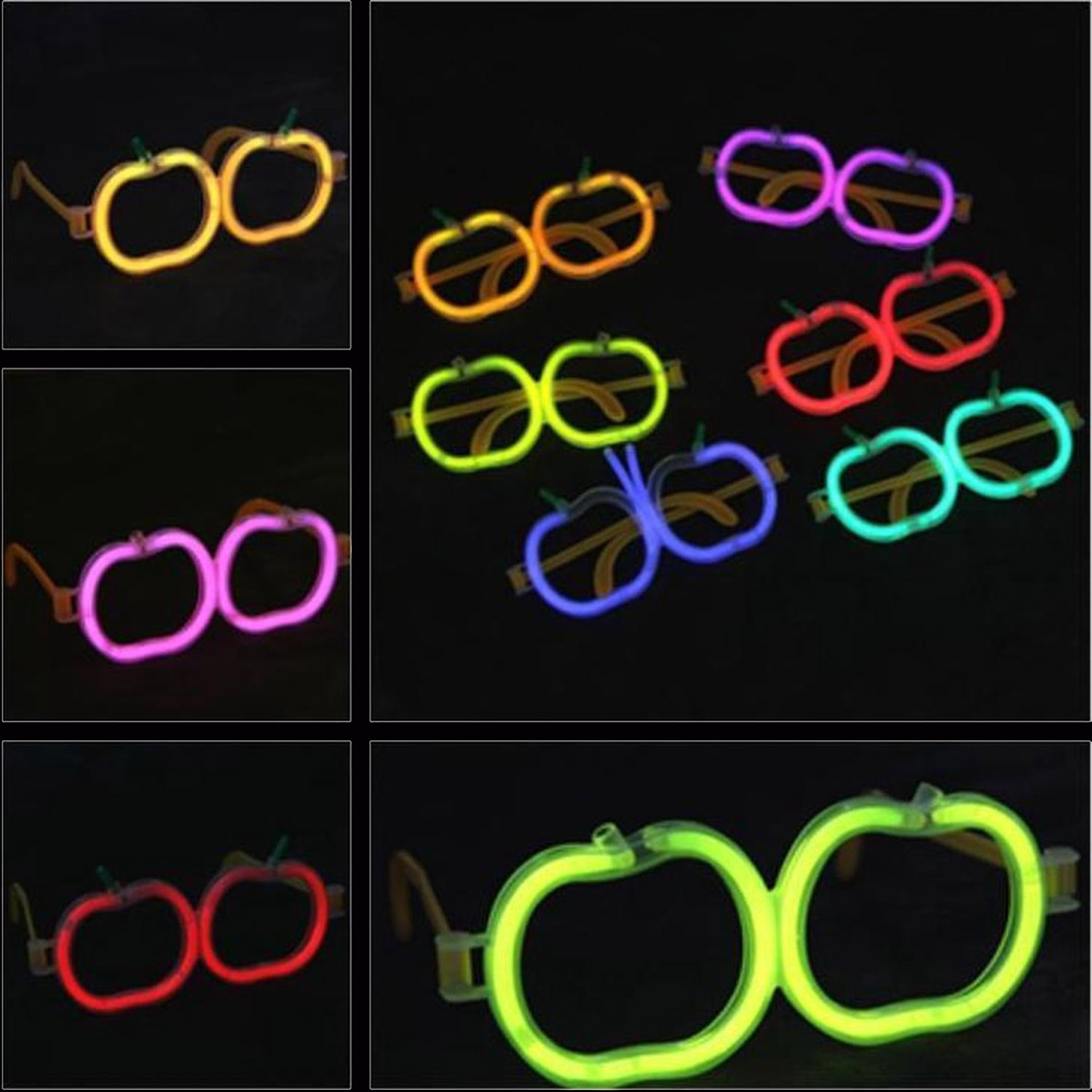 Glow Stick Elma Gözlük - Glow Partisi Gözlüğü - Glow Stick Gözlük 12 Adet (CLZ)
