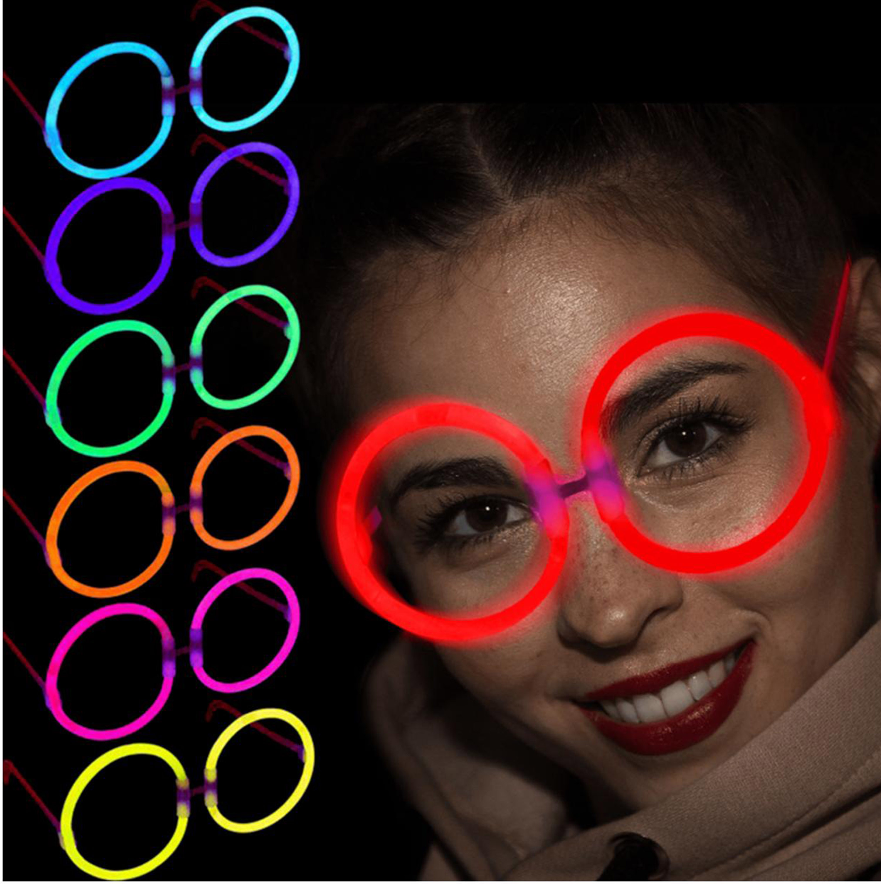 Glow Stick Yuvarlak Gözlük - Glow Partisi Gözlükleri - Glow Stick Gözlük 12 Adet (CLZ)