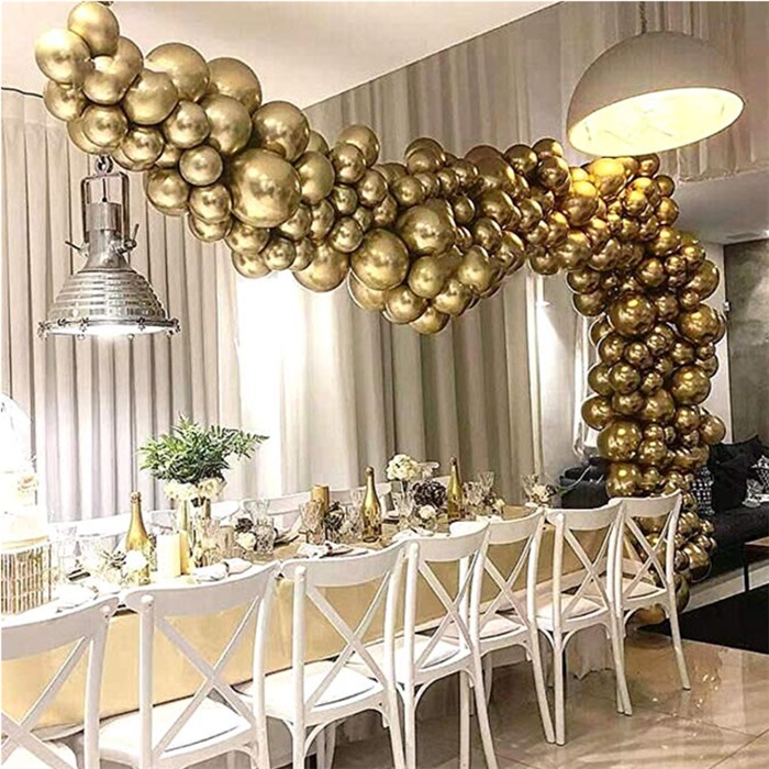 Gold Renk Krom Balon 100 Adet ve Balon Zinciri Seti 5 Metre (CLZ)