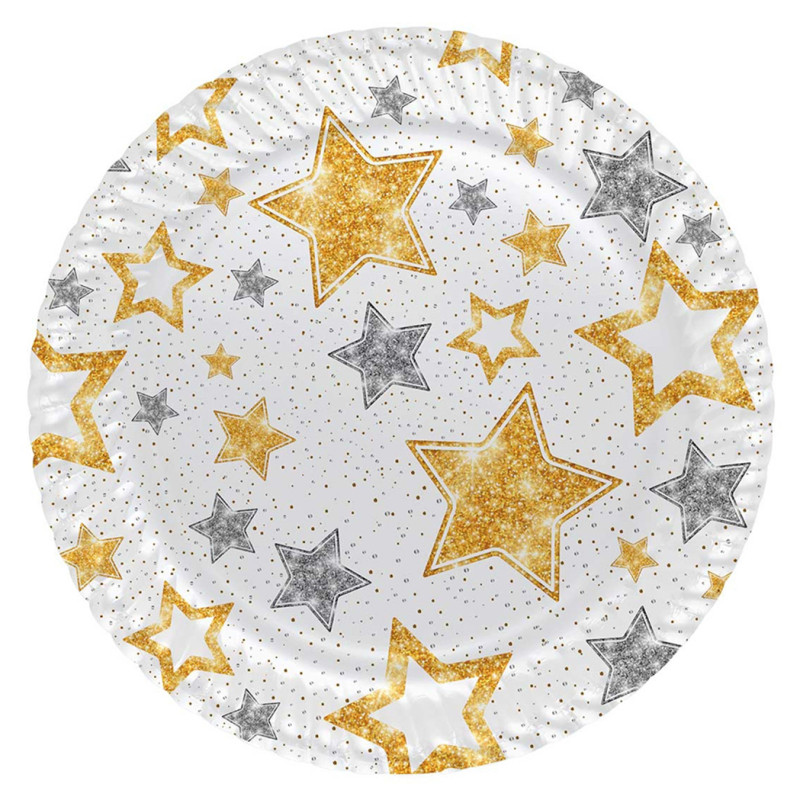Gold Yıldızlar Beyaz Karton Tabak 8li (CLZ)