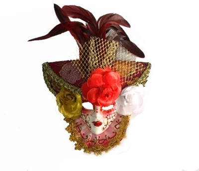Güllü Dekoratif Seramik Maske Kırmızı Renk (CLZ)