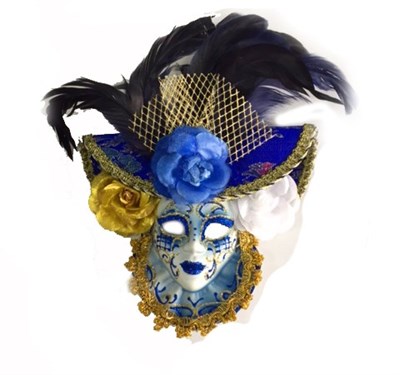 Güllü Dekoratif Seramik Maske Mavi Renk (CLZ)