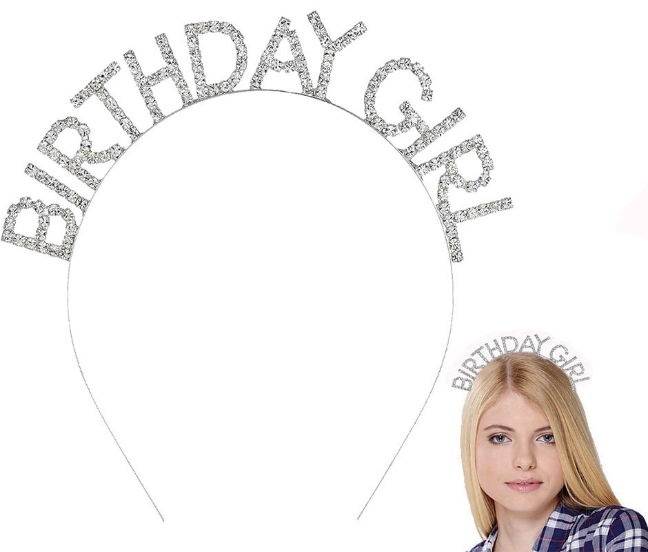 Gümüş Kristal Taşlı Birthday Girl Doğum Günü Tacı İthal Ürün A Kalite 17x16 cm (CLZ)