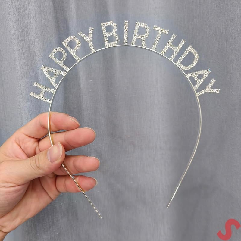 Gümüş Kristal Taşlı Happy Birthday Doğum Günü Tacı İthal Ürün A Kalite 17x16 cm (CLZ)