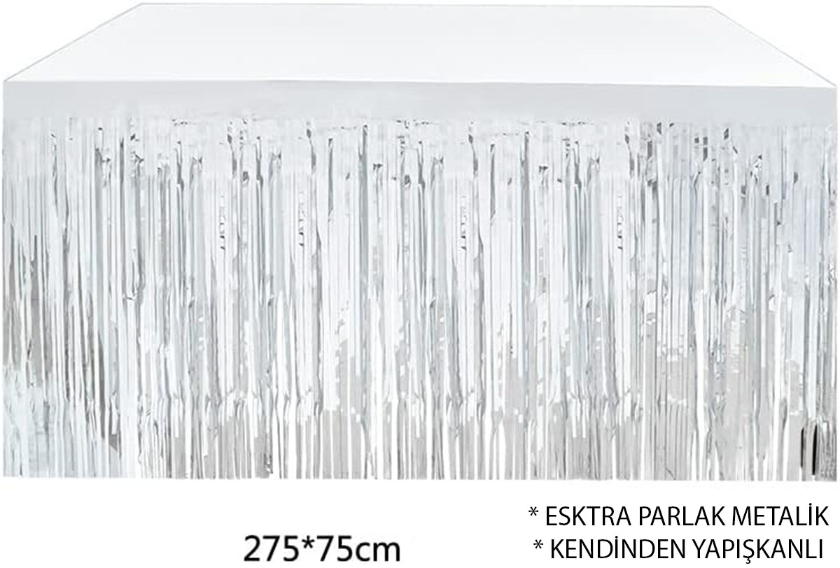 Gümüş Metalize Masa Eteği 275x75 cm – Kendinden Yapışkanlı Gümüş Metalize Masa Eteği 275x75 cm – Kendinden Yapışkanlı