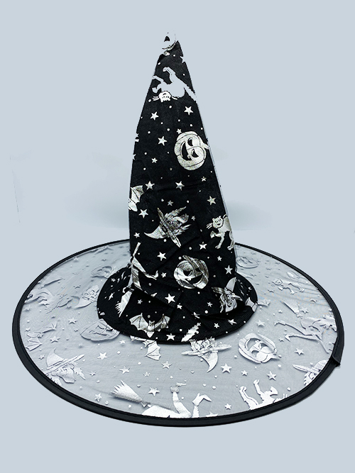 Gümüş Renk Cadı ve Kabak Baskılı Cadı Şapkası 32X37 cm (CLZ)
