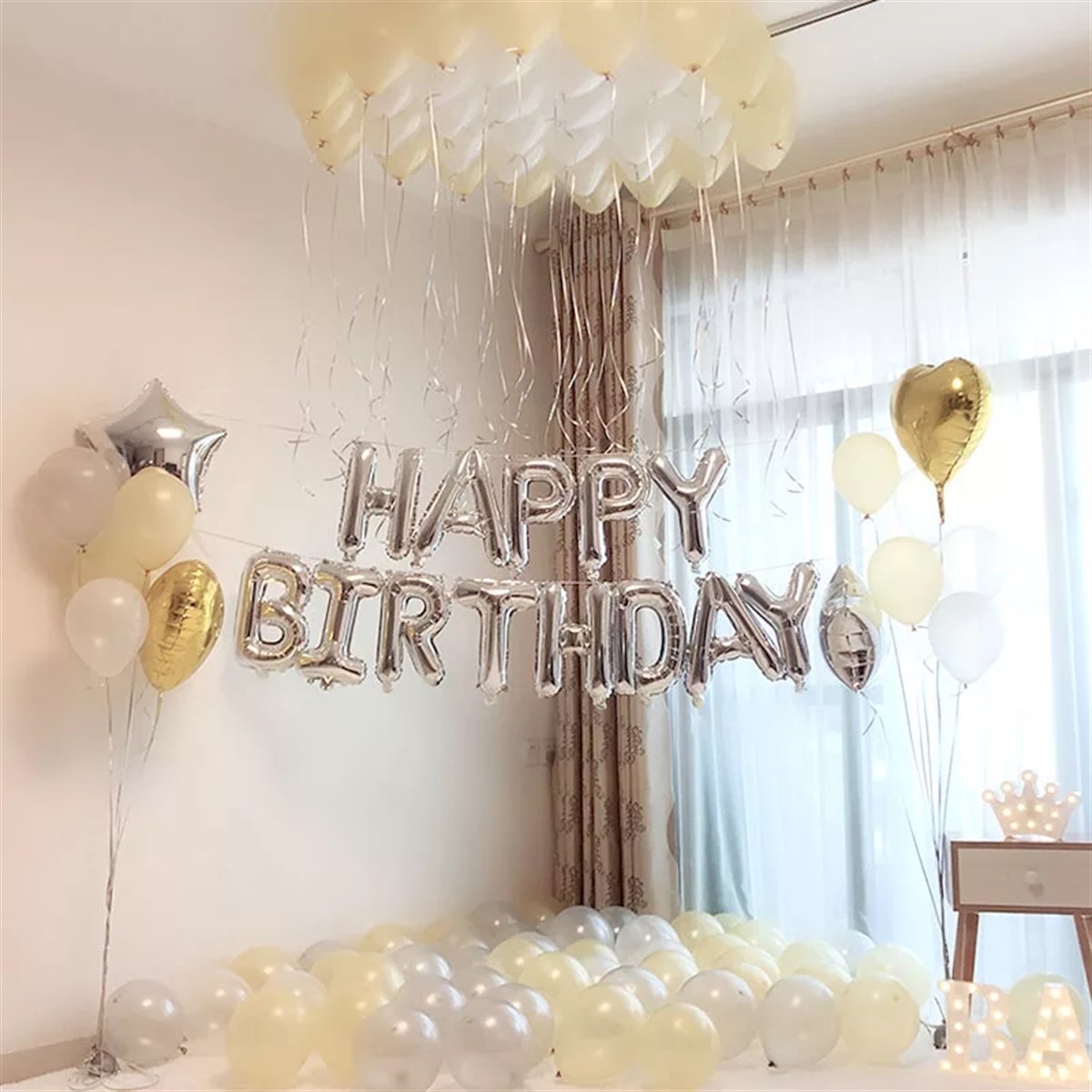 Gümüş Renk Happy Birthday Folyo Doğum Günü Balonu 35 cm (CLZ)