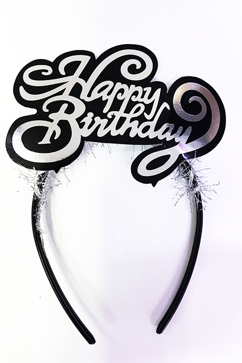 Gümüş Renk Happy Birthday İtalik Yazılı Doğum Günü Parti Tacı (CLZ)