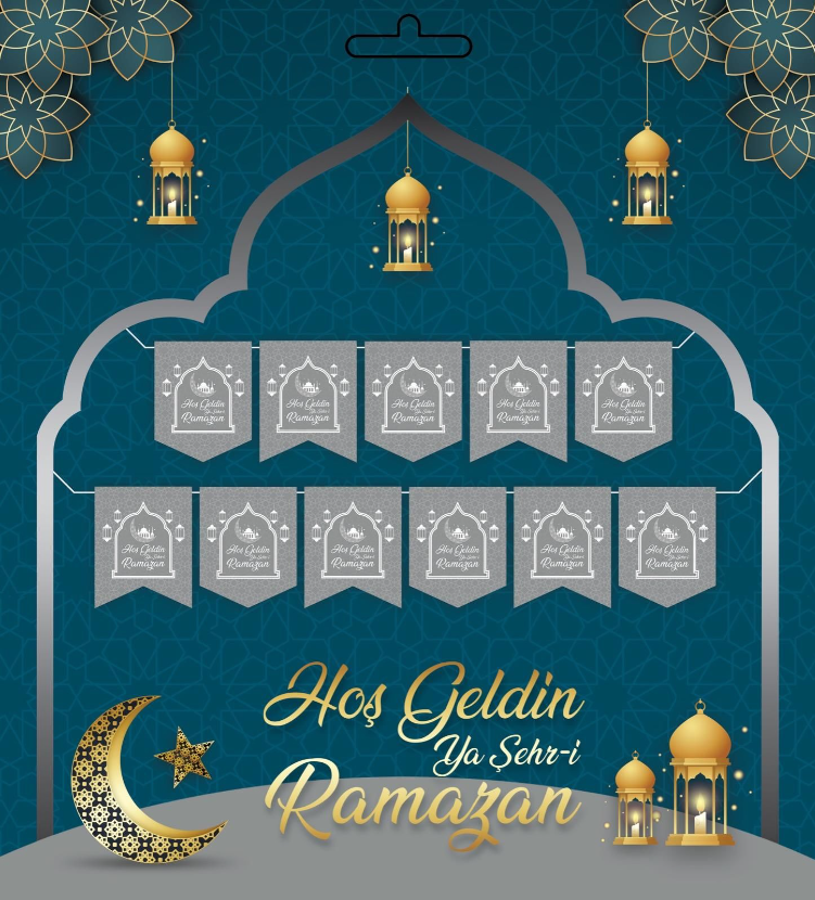 Gümüş Renk Hoşgeldin Ya Şehr-i Ramazan Yazılı Banner Ramazan Süslemesi 230 cm (CLZ)