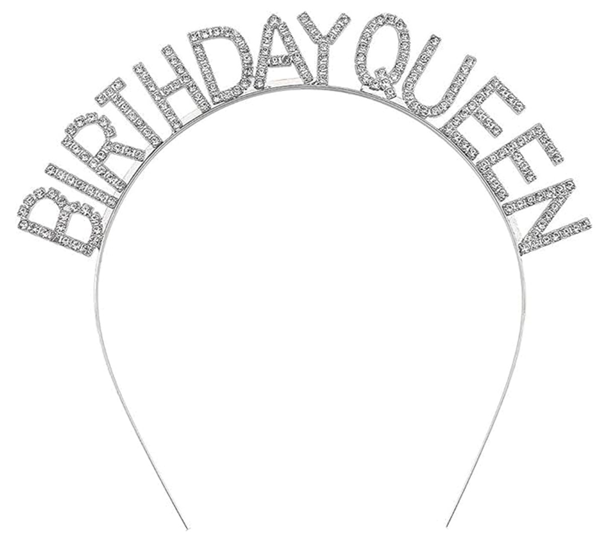 Gümüş Renk Kristal Taşlı Parlak Birthday Queen Yazılı Kraliçe Taç 16x17 cm (CLZ)