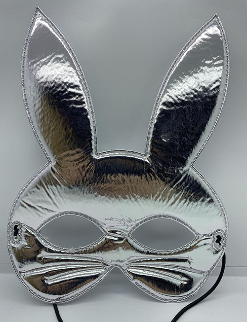Gümüş Renk Kumaş Malzemeden İmal Tavşan Maskesi 25X17 cm (CLZ)