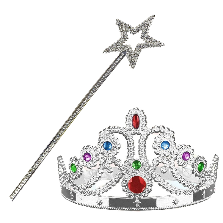 Gümüş Renk Metalize Prenses Tacı ve Metalize Prenses Yıldız Asası  (CLZ)