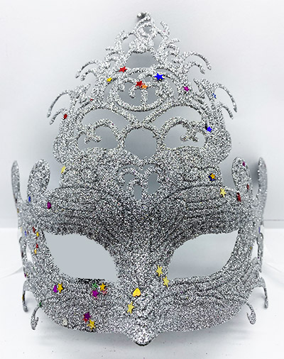 Gümüş Renk Parti Maskesi - Parlak Gümüş Sim Balo Maskesi 21x20 cm (CLZ)