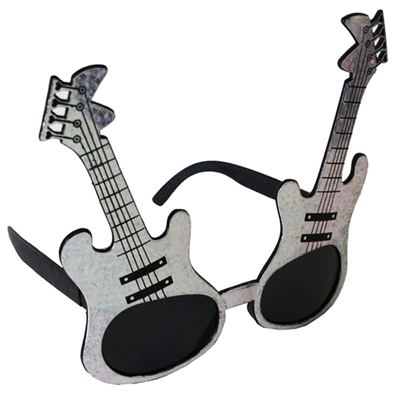 Gümüş Renk Rockn Roll Gitar Şekilli Parti Gözlüğü 15x15 cm (CLZ)