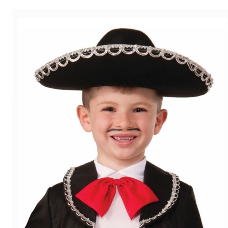 Gümüş Renk Şeritli Meksika Mariachi Latin Şapkası 55 cm Çocuk (CLZ)