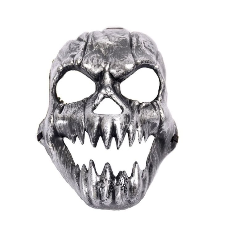 Gümüş Renk Sivri Dişli Halloween Kafatası Maskesi (CLZ)