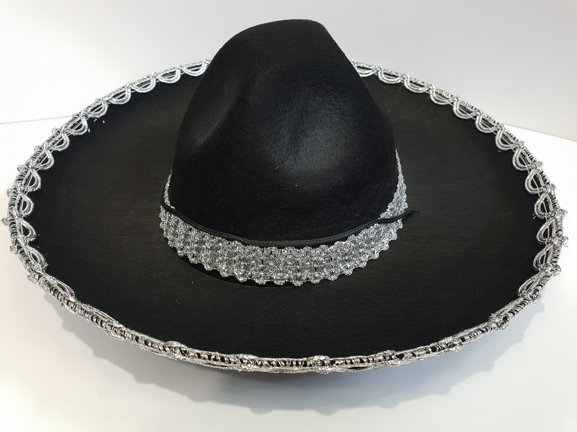 Gümüş Renk Şeritli Meksika Mariachi Latin Şapkası 55 cm Çocuk (CLZ)