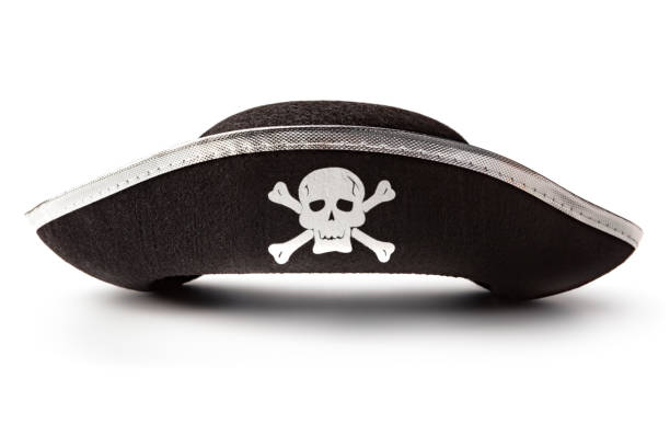 Gümüş Şeritli Siyah Renk Yayvan Denizci Korsan Şapkası Yetişkin 32x24 cm (CLZ)