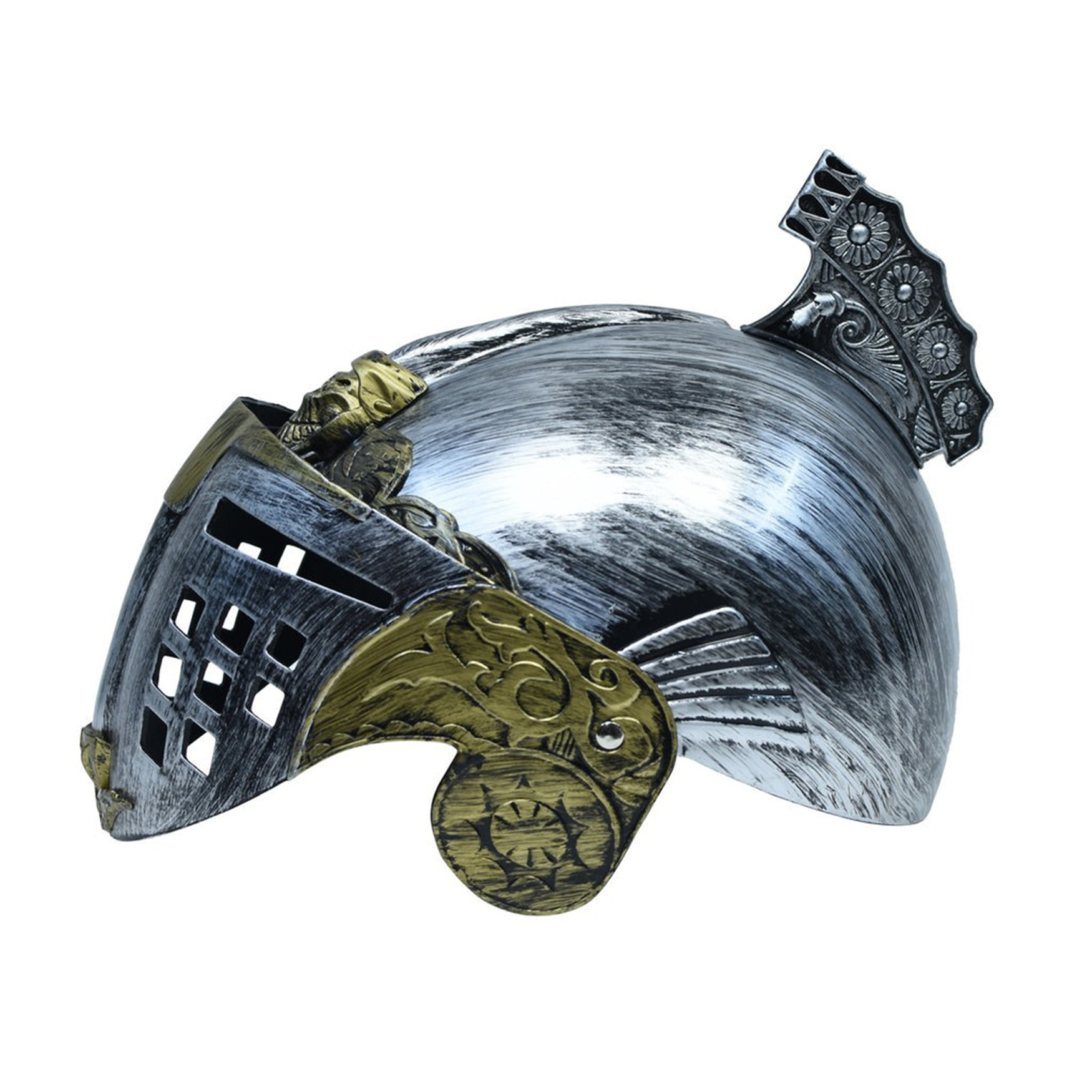 Gümüş Üzeri Altın Renk Oynar Başlıklı Romalı Bizans Kaskı Miğferi 25x20 cm (CLZ)