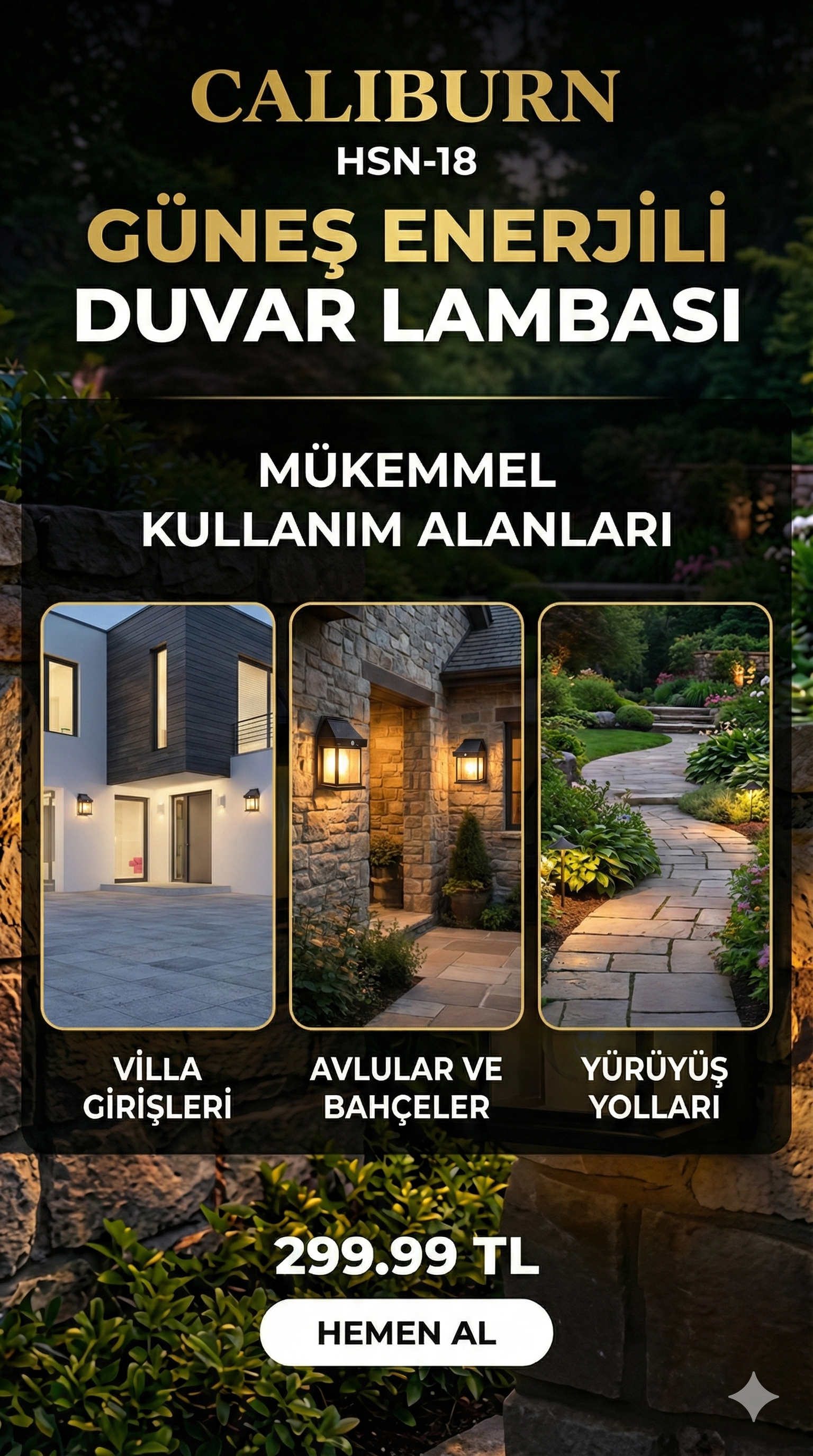 Güneş Enerjili Bahçe Aydınlatması Aplik Dekor Solar Ve Sensörlü Bahçe Balkon ve Garaj Lambası Güneş Enerjili Bahçe Aydınlatması Aplik Dekor Solar Ve Sensörlü Bahçe Balkon ve Garaj Lambası