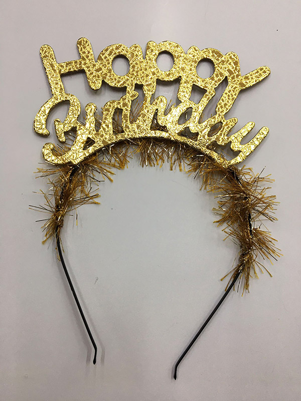 Happy Birthday İtalik Yazılı Altın Renk Metal Doğum Günü Tacı (CLZ)