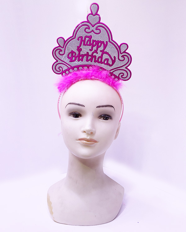 Happy Birthday Neon Pembe Renk Doğum Günü Tacı 24x15 cm (CLZ)