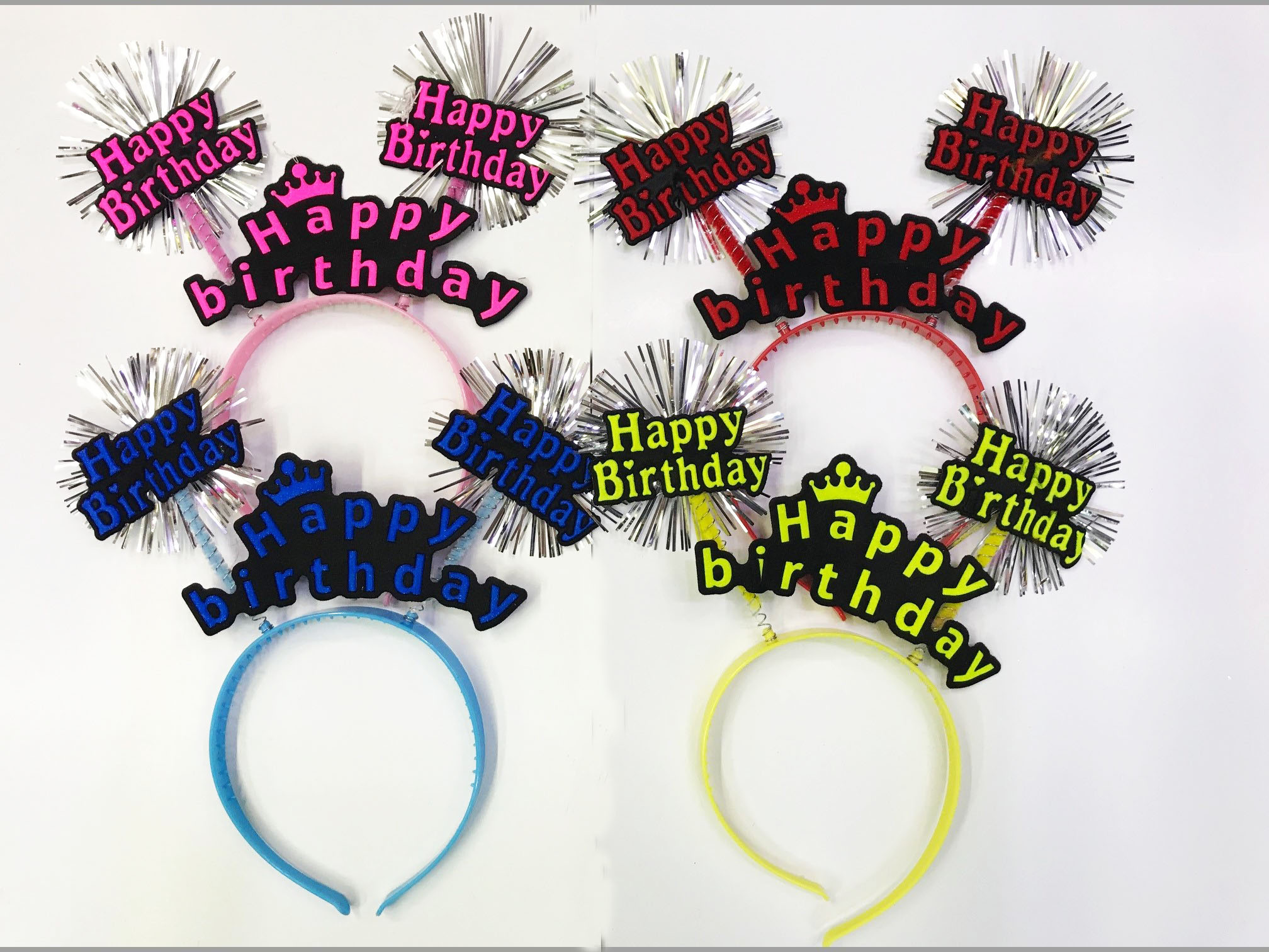 Happy Birthday Neon Renk Doğum Günü Tacı 12 Adet (CLZ)
