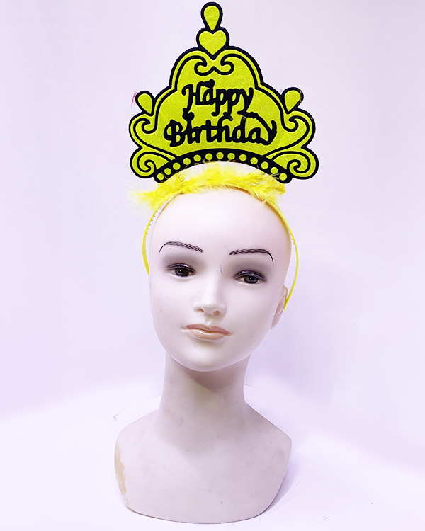 Happy Birthday Neon Sarı Renk Doğum Günü Tacı 24x15 cm (CLZ)