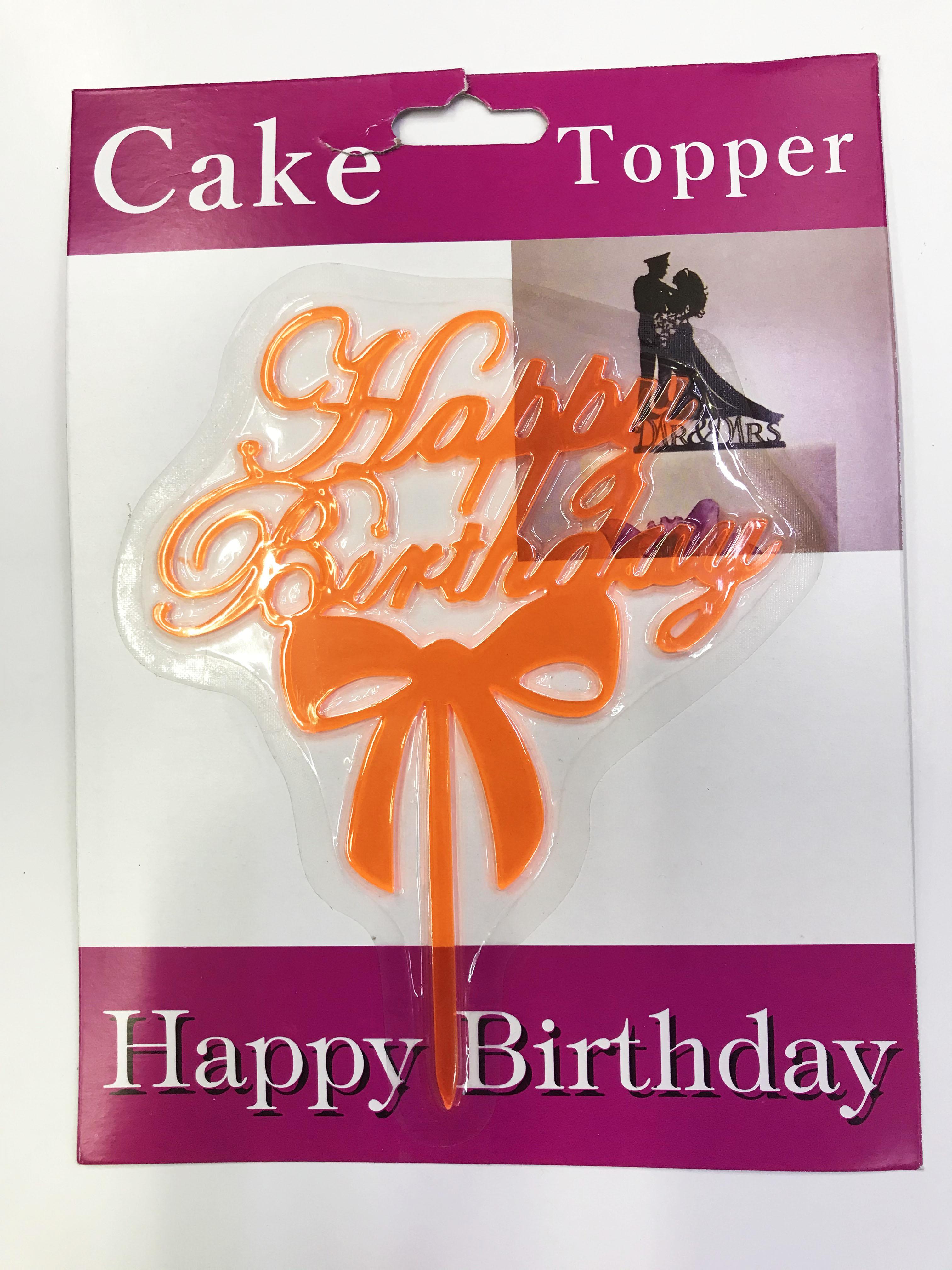 Happy Birthday Yazılı Fiyonklu Pasta Kek Çubuğu Turuncu Renk (CLZ)