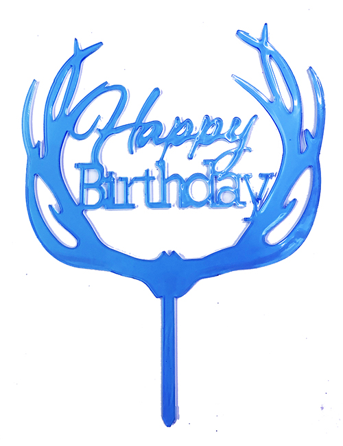 Happy Birthday Yazılı Pasta Süslemesi Kek Çubuğu Mavi Renk 13 cm (CLZ)