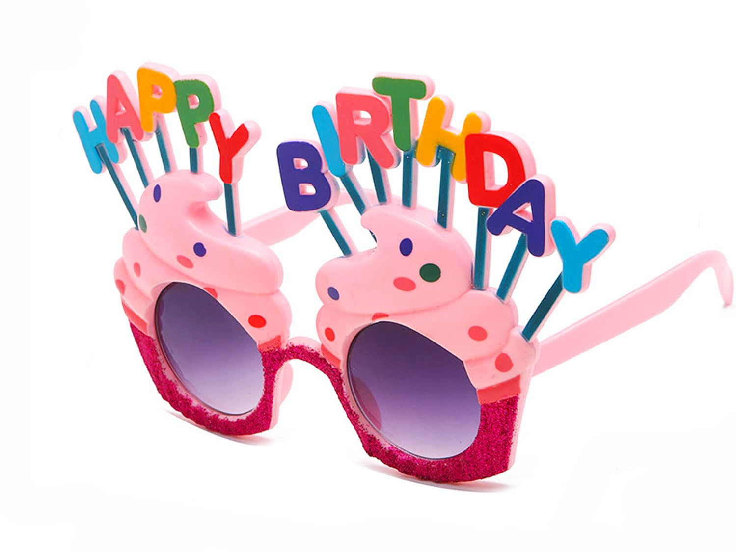 Happy Birthday Yazılı Pembe Fuşya Renk Parti Gözlüğü 12x7 cm (CLZ)