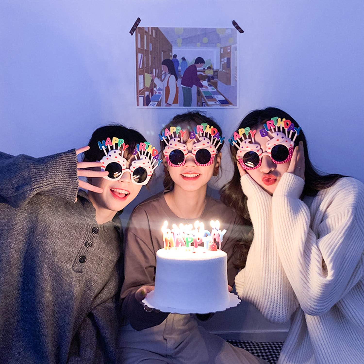 Happy Birthday Yazılı Pembe Fuşya Renk Parti Gözlüğü 12x7 cm (CLZ)