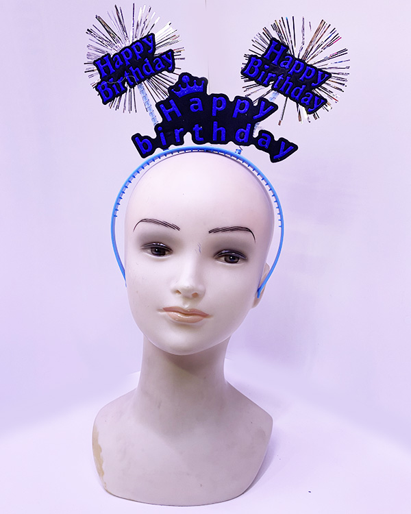 Happy Birthday Yazılı Püsküllü Neon Mavi Renk Doğum Günü Tacı 22x19 cm (CLZ)