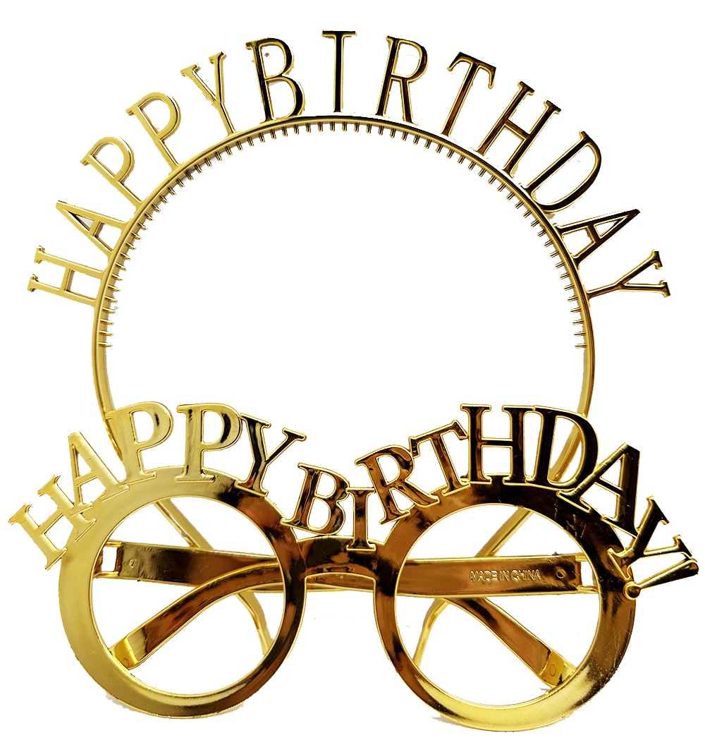 Happy Birthday Yazılı Taç ve Happy Birthday Yazılı Gözlük Seti Altın Renk (CLZ)