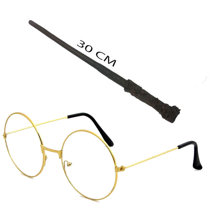 Harry Potter Asası 30 cm ve Metal Harry Potter Gözlüğü (CLZ)